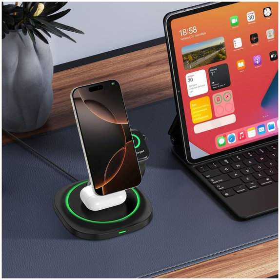 Kabelloses Ladegerät QI15W-A46 3IN1 Magnetic MagSafe, schwarz, Tech-Protect