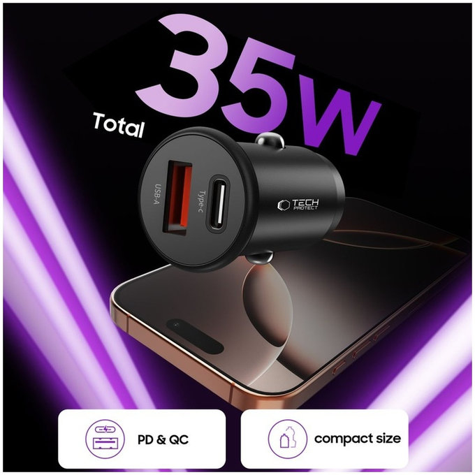 Autoladegerät CC02 2-PORT PD 35W / QC3.0, schwarz, Tech-Protect