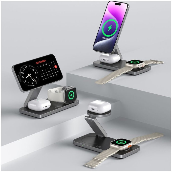 Kabelloses Ladegerät QI15W-A47 3IN1 Magnetic MagSafe, schwarz, Tech-Protect