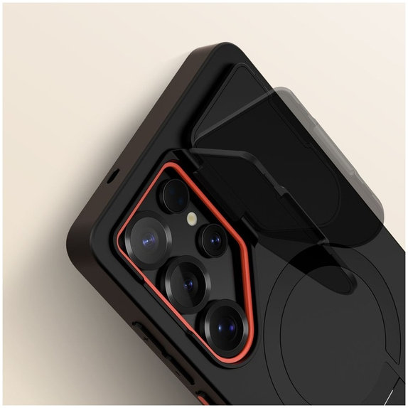 Hülle Kevlar Aura MagSafe für Samsung S25 Ultra, schwarz/orange, Tech-Protect