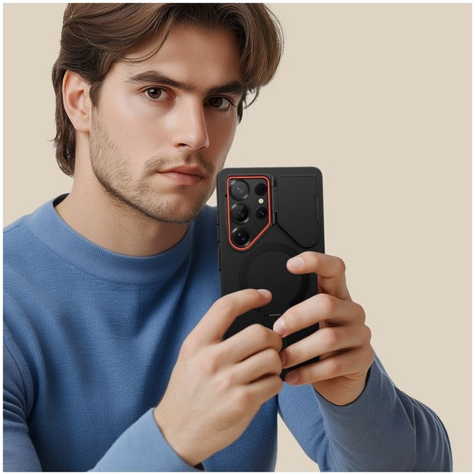 Hülle Kevlar Aura MagSafe für Samsung S25 Ultra, schwarz/orange, Tech-Protect