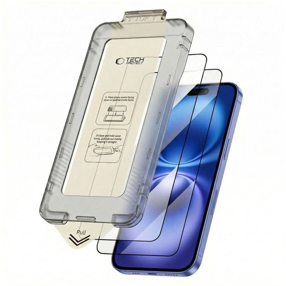 Panzerglas Quick Set+ 2-PACK für iPhone 15 / 16, schwarz, Tech-Protect