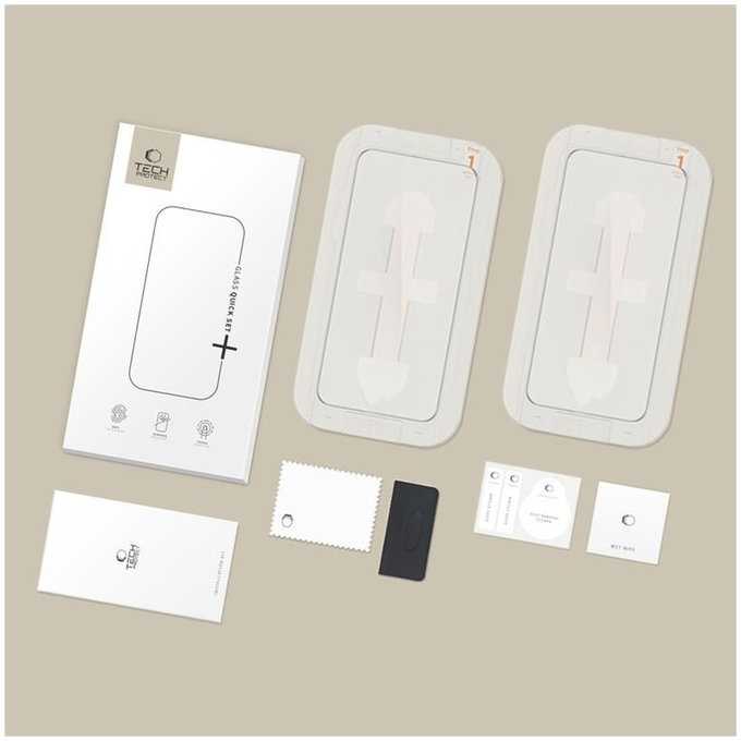 Panzerglas Quick Set+ 2-PACK für iPhone 13 / 13 Pro / 14 / 16E / 17E, schwarz, Tech-Protect