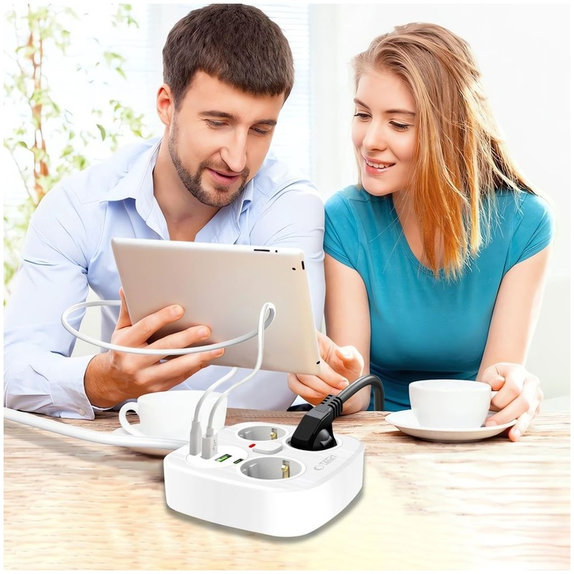 Netzladegerät PCS3X4 Power Strip 2 USB & 2 USB-C & 3 Socket 200cm, weiß, Tech-Protect