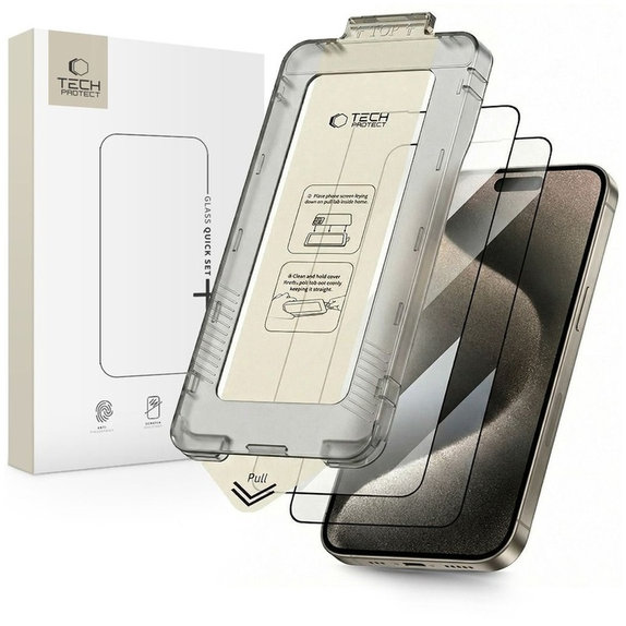 Panzerglas Quick Set+ 2-PACK für iPhone 15 Pro, schwarz, Tech-Protect
