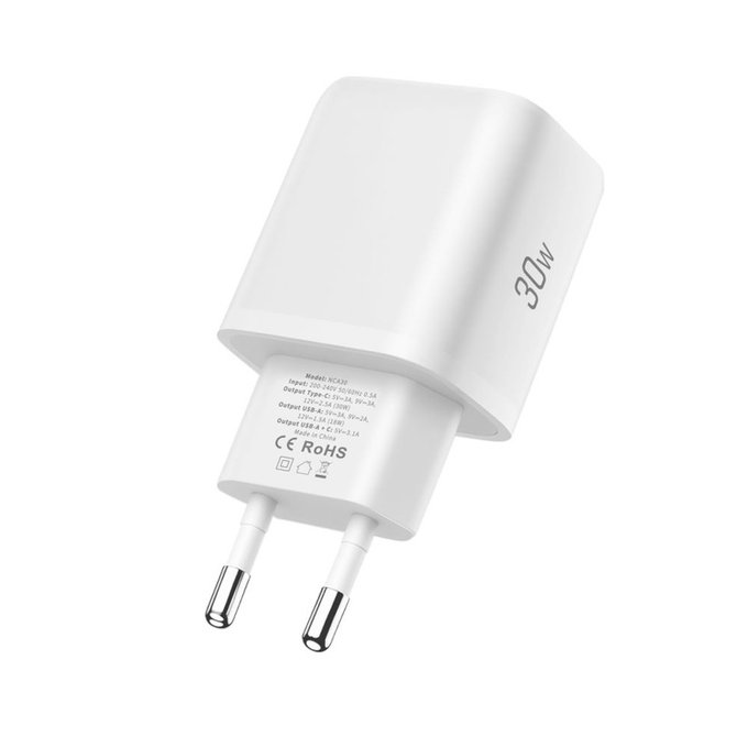 Netzladegerät NCA30 2-PORT PD 30W / QC3.0 + Lightning Cable, weiß, Tech-Protect