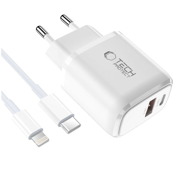 Netzladegerät NCA20 2-PORT PD 20W / QC3.0 + Lightning Cable, weiß, Tech-Protect