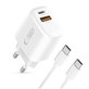Netzladegerät NCA20 2-PORT PD 20W / QC3.0 + USB-C Cable, weiß, Tech-Protect