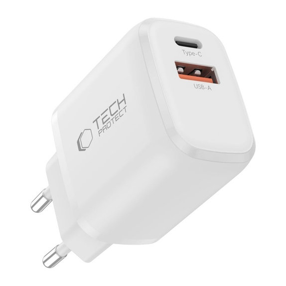 Netzladegerät NCA20 2-PORT PD 20W / QC3.0 + USB-C Cable, weiß, Tech-Protect