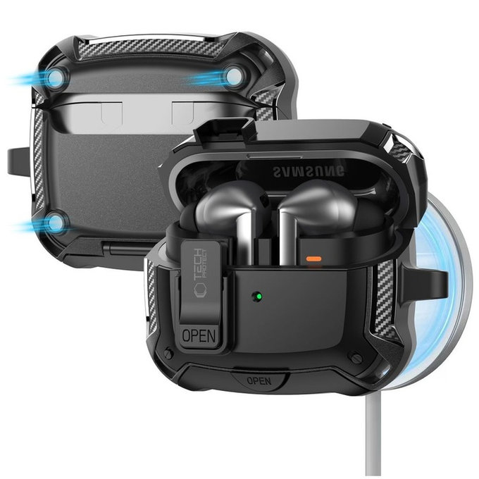 Kopfhörer-Hülle Carbonox MagSafe für Samsung Buds 3 / 3 FE / 3 Pro, schwarz, Tech-Protect