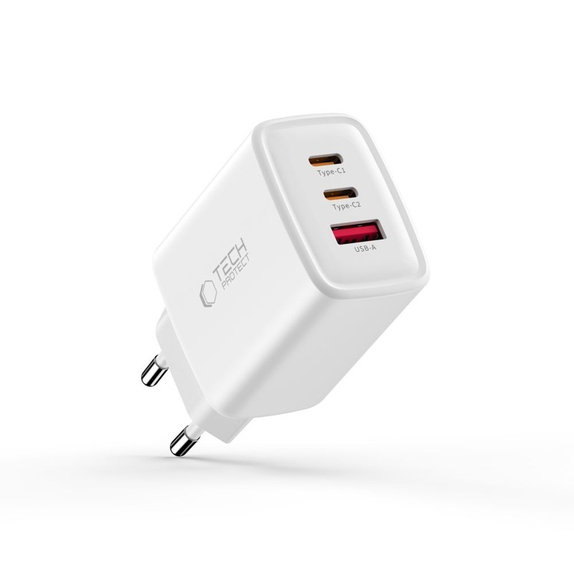 Netzladegerät NCA65W-GAN 3-PORT PD 65W / QC3.0, weiß, Tech-Protect