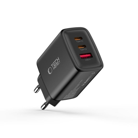 Netzladegerät NCA65W-GAN 3-PORT PD 65W / QC3.0, schwarz, Tech-Protect