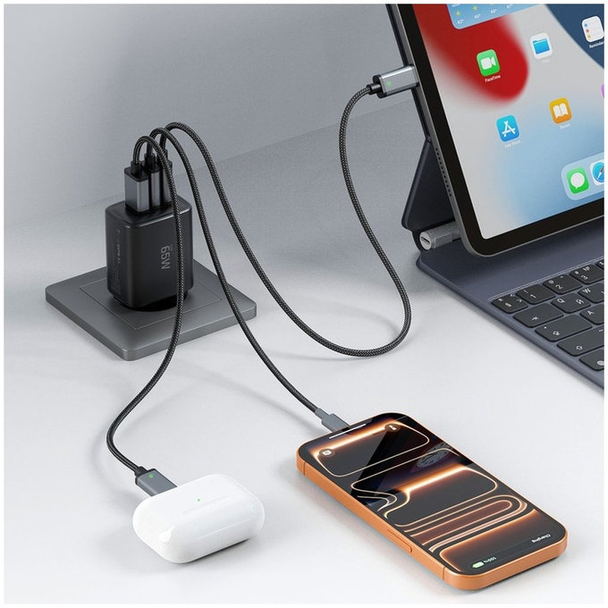 Netzladegerät NCA65W-GAN 3-PORT PD 65W / QC3.0, schwarz, Tech-Protect