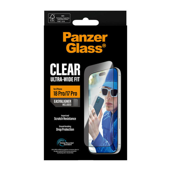 Schutzglas UWF mit Applikator für iPhone 18 Pro/17 Pro, Schwarz, PanzerGlass