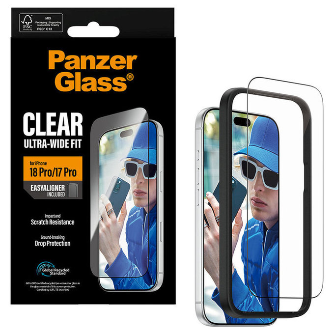 Schutzglas UWF mit Applikator für iPhone 18 Pro/17 Pro, Schwarz, PanzerGlass