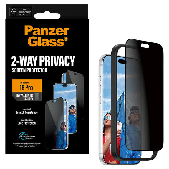 Schutzglas UWF 2-Way Privacy mit Applikator für iPhone 18 Pro, Schwarz, PanzerGlass