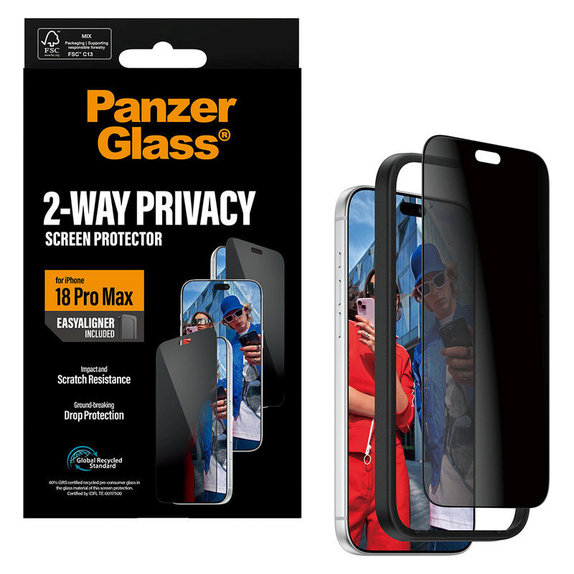 Schutzglas UWF 2-Way Privacy mit Applikator für iPhone 18 Pro Max, Schwarz, PanzerGlass