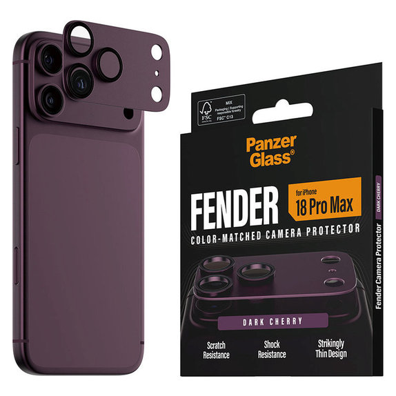 Fender Kameraobjektivschutz für iPhone 18 Pro Max, Dark Cherry, PanzerGlass