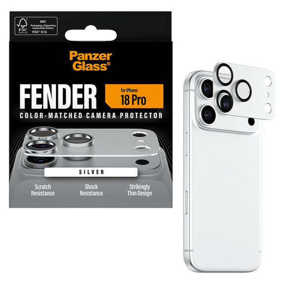 Fender Kameraobjektivschutz für iPhone 18 Pro, Silber, PanzerGlass