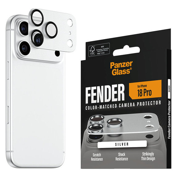 Fender Kameraobjektivschutz für iPhone 18 Pro, Silber, PanzerGlass