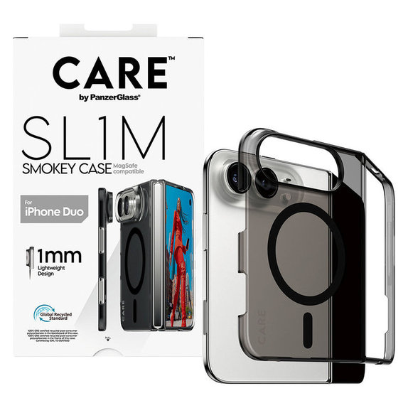 SL1M Smokey Hülle mit schwarzem MagSafe für iPhone Duo, PanzerGlass
