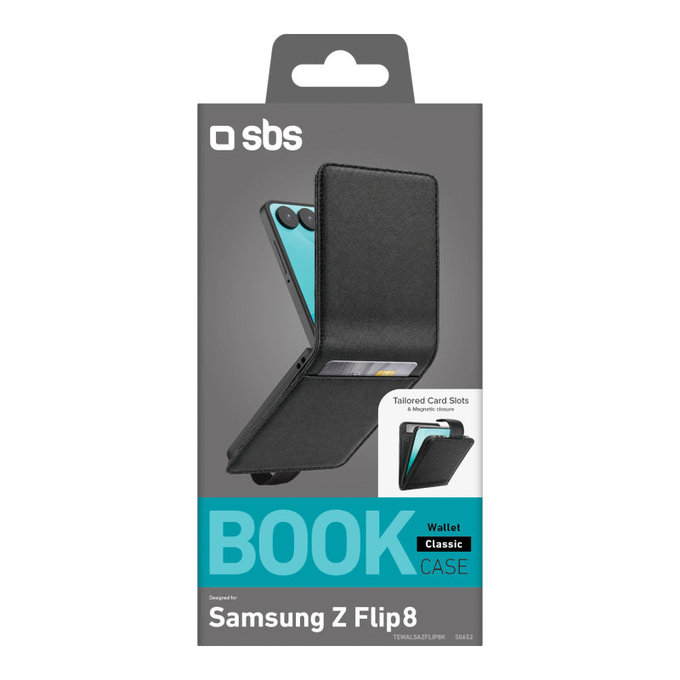 Hülle Wallet Stand für Samsung Galaxy Z Flip8, Schwarz, SBS