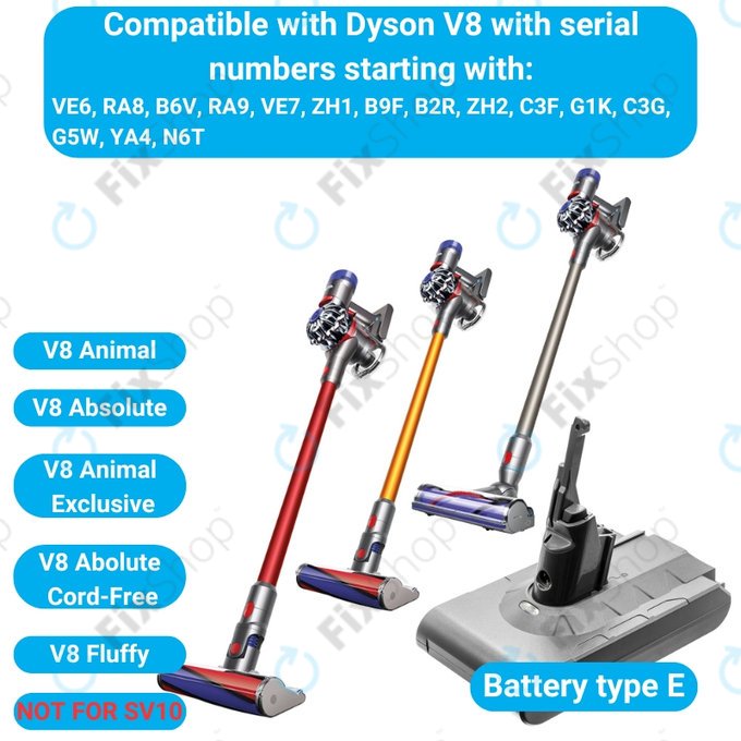 Dyson V8 - Akku Batterie 215681, PM8-US-HFB1497A Li-Ion 21.6V 2800mAh HQ