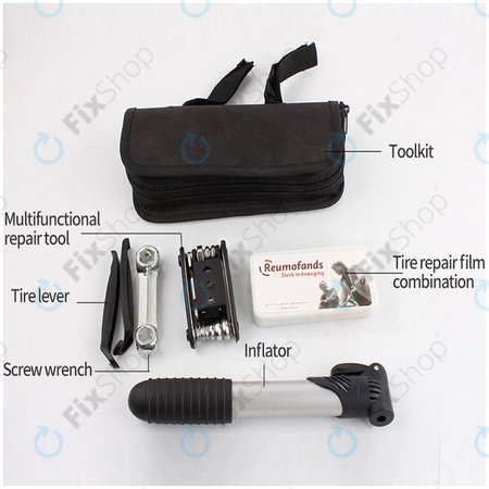 Multifunktionales Werkzeugset - Luftpumpe, Reifensatz, Schraubenschlüssel, Brechstangen & Schraubendreher 16in1