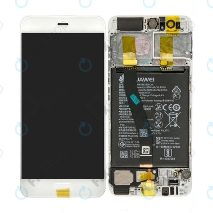 Huawei P10 VTR-L29 - LCD Display + Touchscreen Front Glas + Rahmen + Akku Batterie (Mystic Silver) - 02351DJF, 02351DQN, 02351GVS, 02351ENH Genuine Service Pack