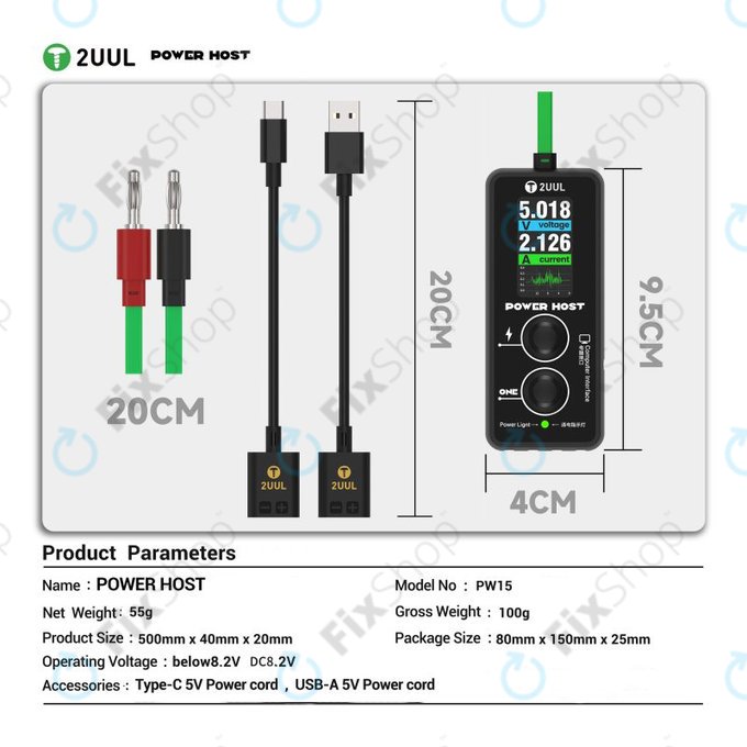 Digitaler USB-C Spannungs- und Stromtester (Power Host), 2UUL PW15