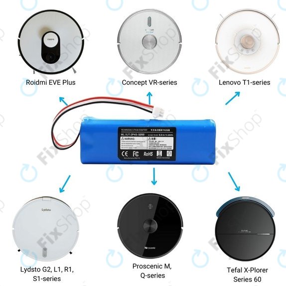 Xiaomi Roidmi EVE Plus, Viomi, Lydsto, Proscenic, Tefal - Akku Batterie XJT-2P4S-5200 Li-Ion 14.4V 5200mAh