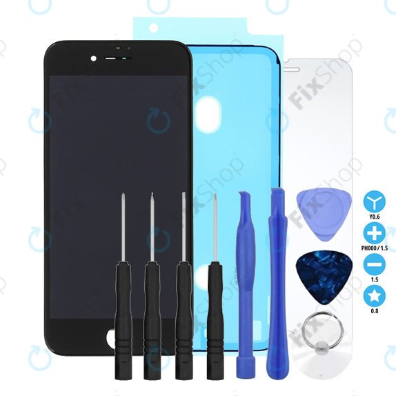 Apple iPhone 8, SE (2020), SE (2022) - LCD Display + Touchscreen Front Glas + Rahmen (Black) TFT + LCD Klebestreifen Sticker + Gehärtetes Glas + Werkzeugsatz - Multipack