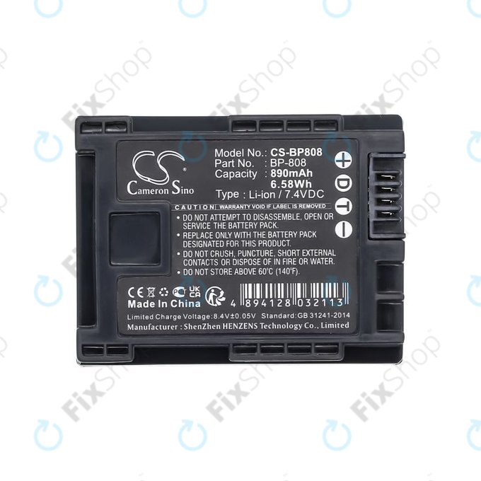 Akku batterie für Canon FS10, FS11, FS100, 890mAh, Li-Ion, 7.4V, BP-808, HQ