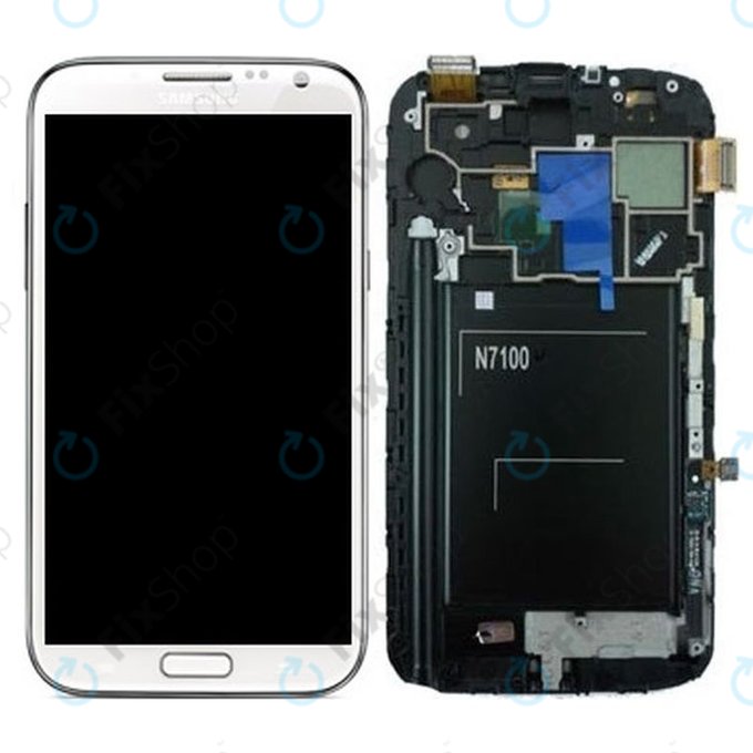 Samsung Galaxy Note 2 N7100 - LCD Display + Touchscreen Front Glas + Rahmen (Marble White) - GH97-14112A Genuine Service Pack