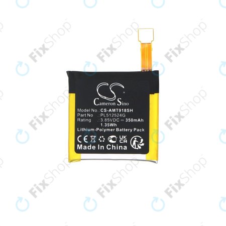 Batterie für Amazfit A1801, A1808, A1918, T-Rex Verge Lite, 350mAh, Li-Pol, 3.85V, PL512524G, HQ