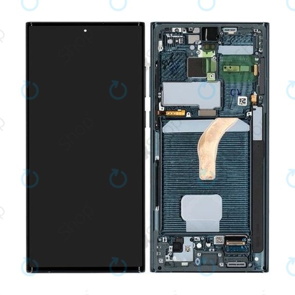 Samsung Galaxy S22 Ultra S908B - LCD Display + Touchscreen Front Glas + Rahmen (Green) - GH82-27489D, GH82-27488D Genuine Service Pack
