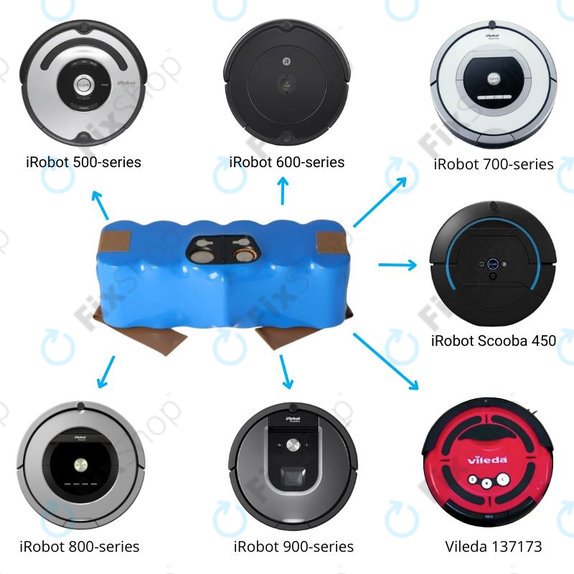 iRobot Roomba 500, 600, 700, 800, 900-series, R3, Scooba 450, Vileda 137173 - Akku Batterie 11702, GD-Roomba-500, VAC-500NMH-33 Ni-MH 14.4V 4000mAh