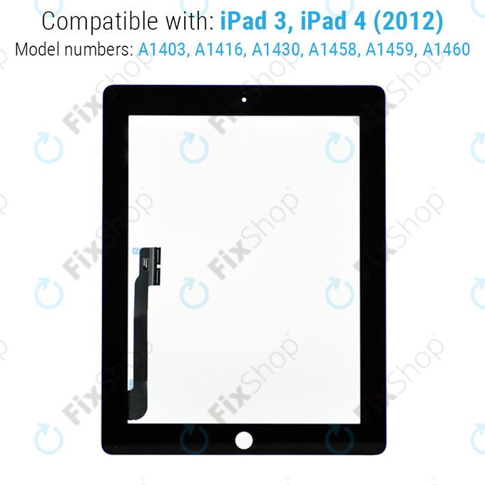 Apple iPad 3, iPad 4 - Touchscreen Front Glas (Black)