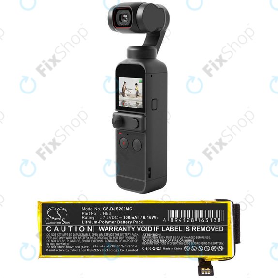 Batterie für DJI Osmo Pocket, Pocket 2, 800mAh, Li-Pol, 7.7V, HB3, HQ