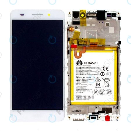 Huawei Y6 II CAM-L21 - LCD Display + Touchscreen Front Glas + Rahmen + Akku Batterie (White) - 02350VRS Genuine Service Pack