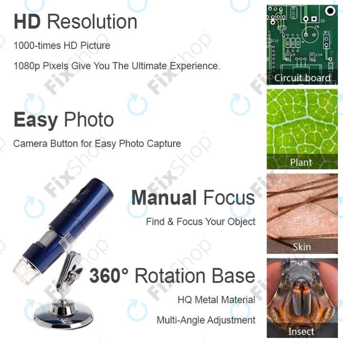 Wi-Fi Tragbares Digitalmikroskop/Kamera/Lupe (1080p)