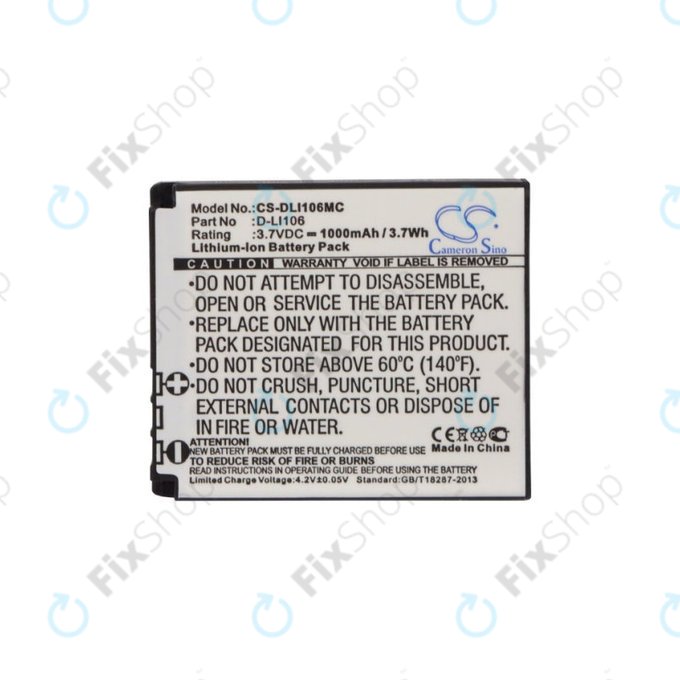 Batterie für Kodak PIXPRO SP1, Kodak PIXPRO SP1 HD, 1000mAh, Li-Ion, 3.7V, D-LI106, HQ