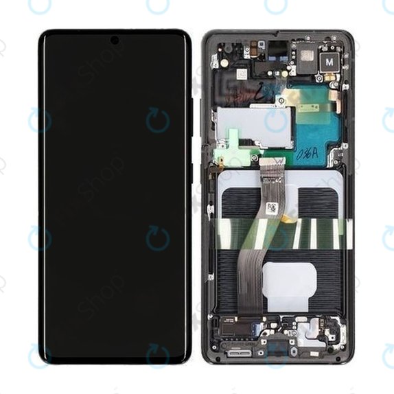 Samsung Galaxy S21 Ultra G998B - LCD Display + Touchscreen Front Glas + Rahmen (Phantom Black) - GH82-26035A, GH82-26036A Genuine Service Pack