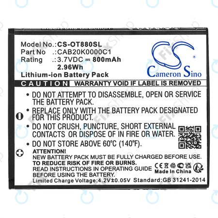 Batterie für Alcatel Onetouch, 800mAh, Li-ion, 3.7V, BTR510AB, HQ