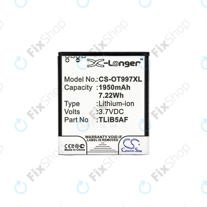 Batterie für Alcatel One Touch 997, X Pop, TCL S710, S800, 1950mAh, Li-Ion, 3.7V, TLiB5AF, HQ