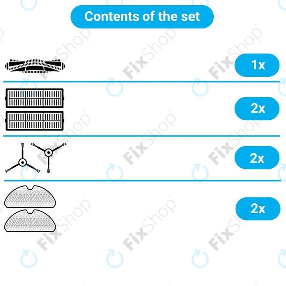 Ersatzteilset für Xiaomi Mi Robot Vacuum Mop 2 Pro, 2 Lite (1x Hauptbürste, 2x Filter, 2x Seitenbürste, 2x Wischtuch)