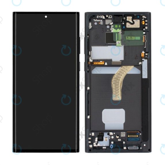 Samsung Galaxy S22 Ultra S908B - LCD Display + Touchscreen Front Glas + Rahmen (Phantom Black) - GH82-27488A, GH82-27489A Genuine Service Pack
