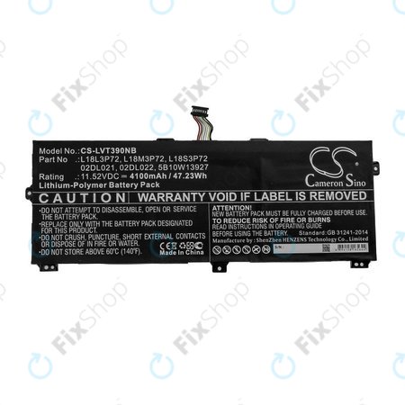 Batterie für Lenovo ThinkPad X390, Yoga X390, 4100mAh, Li-Pol, 11.52V, 02DL021, HQ