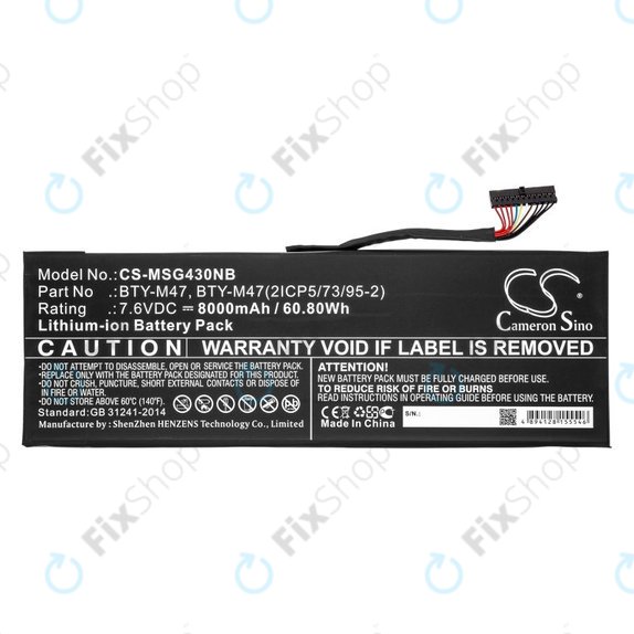 Akku batterie für MSI GS40, GS43, MS14, 8000mAh, Li-Ion, 7.6V, BTY-M47, HQ