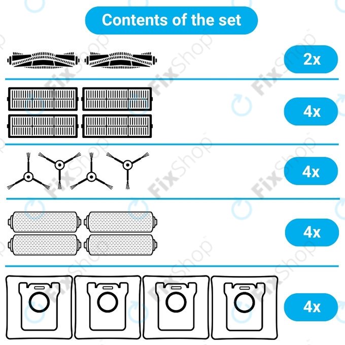 Ersatzteilset für Ecovacs Deebot X11 Pro, X11 (2x Hauptbürste, 4x Filter, 4x Seitenbürste, 4x Wischtuch, 4x Staubbeutel)